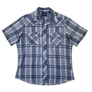 Wrangler Shirt Mens L Large Western Short Sleeve Plaid Pearl Snap Buttons